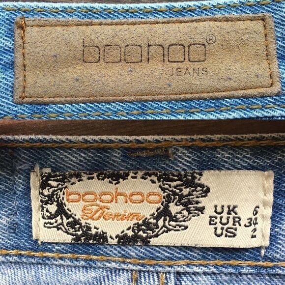 𝅺BOOHOO High Waisted Denim Shorts Cuff Blue 2 - Picture 3 of 4